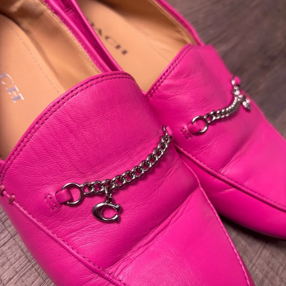 Coach pink fuchsia leather Hanna penny loafers luxury flats women 8 dopamine